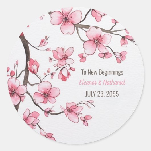Sticker Rond Aquarelle rose cerisier Mariage floral (Devant)