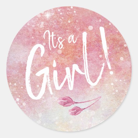 Sticker Rond Aquarelle rose C'est une fille Envelope Phoques (Devant)