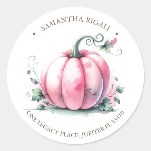 Sticker Rond Aquarelle rose Citrouilles Adresse de retour (Devant)