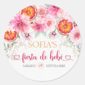 Sticker Rond Aquarelle rose Citrus Fleurs Baby shower espagnol (Devant)