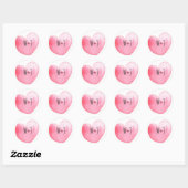 Sticker Rond Aquarelle rose Coeur Monogramme Mariage (Feuille)
