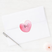 Sticker Rond Aquarelle rose Coeur Monogramme Mariage (Enveloppe)
