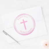 Sticker Rond Aquarelle rose communion (Enveloppe)