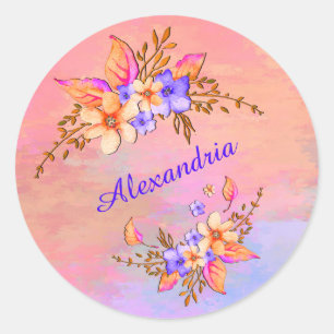 Sticker Rond Aquarelle rose du jardin floral Personnaliser