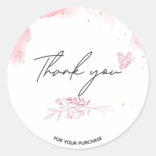 Sticker Rond Aquarelle rose entreprise merci (Devant)