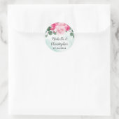 Sticker Rond Aquarelle rose et argent Mariage floral (Sac)