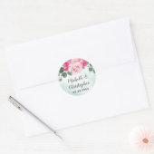 Sticker Rond Aquarelle rose et argent Mariage floral (Enveloppe)
