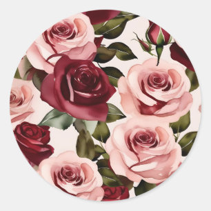 Sticker Rond Aquarelle rose et bordeaux