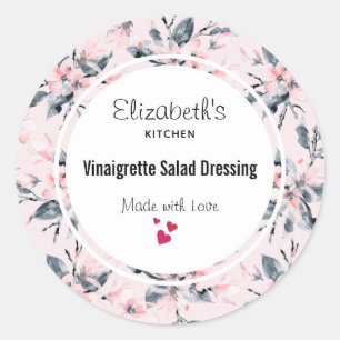 Sticker Rond Aquarelle rose et gris Floral Motif Cuisine