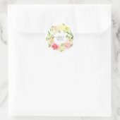 Sticker Rond Aquarelle rose et jaune couronne florale | MARIAGE (Sac)