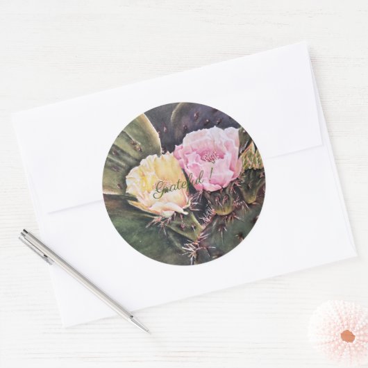 Sticker Rond Aquarelle rose et jaune Florale (Enveloppe)