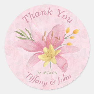 Sticker Rond Aquarelle rose et jaune Merci