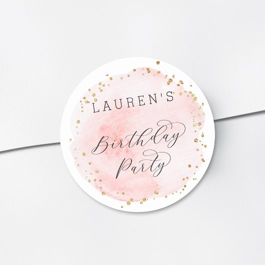 Sticker Rond Aquarelle rose et or Blush fête d'anniversaire