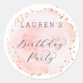 Sticker Rond Aquarelle rose et or Blush fête d'anniversaire (Devant)