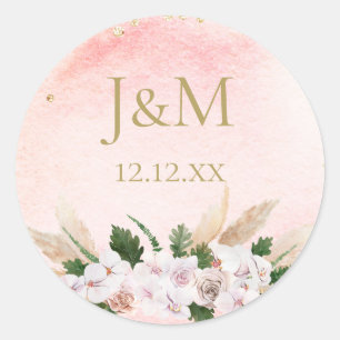 Sticker Rond Aquarelle rose et or luxuriante Florale
