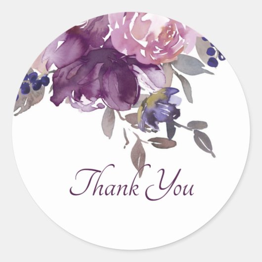 Sticker Rond Aquarelle rose et violet florale merci classe (Devant)