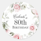 Sticker Rond Aquarelle rose féminine 80e anniversaire (Devant)