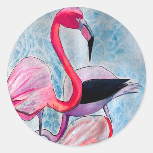 Sticker Rond Aquarelle rose flamand coloré (Devant)