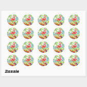 Sticker Rond Aquarelle rose Flamant rose tropical (Feuille)