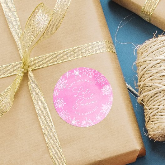 Sticker Rond Aquarelle rose Flammes de neige laissez-vous neige