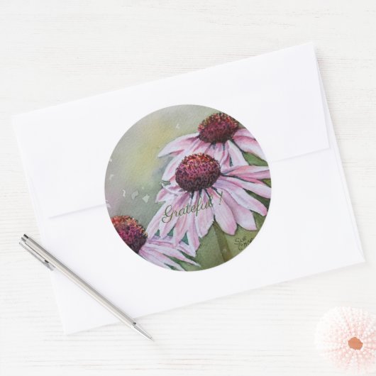 Sticker Rond Aquarelle rose Fleur (Enveloppe)