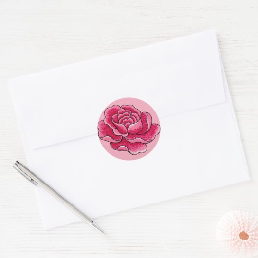 Sticker Rond Aquarelle rose Fleur (Enveloppe)
