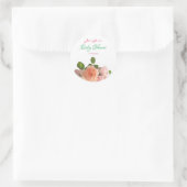 Sticker Rond Aquarelle Rose Fleurs Baby shower manuscrit (Sac)