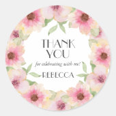 Sticker Rond Aquarelle rose Fleurs blanches (Devant)