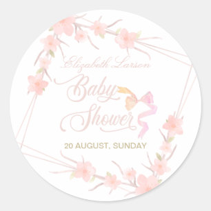 Sticker Rond Aquarelle rose Floral Élégant Baby shower