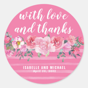 Sticker Rond Aquarelle rose Floral et Mariage des rayures
