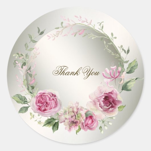 Sticker Rond Aquarelle rose Floral Frame Bronze brillant (Devant)