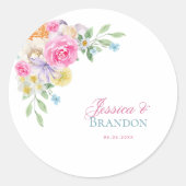 Sticker Rond Aquarelle rose Floral Garden Tea Party Mariage (Devant)