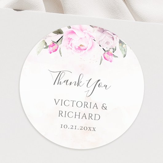 Sticker Rond Aquarelle rose Floral Mariage élégant