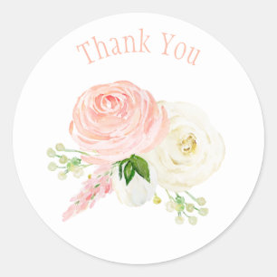 Sticker Rond Aquarelle rose Floral Merci