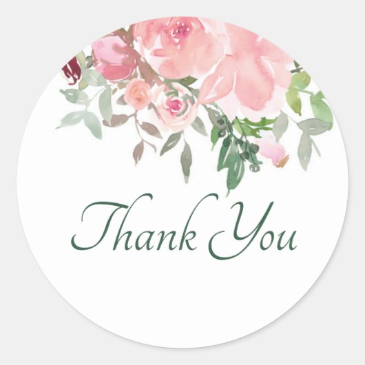 Sticker Rond Aquarelle rose floral merci classique rond st (Devant)