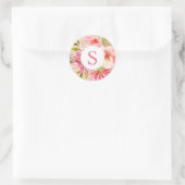 Sticker Rond Aquarelle rose Floral Monogramme initial (Sac)
