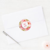 Sticker Rond Aquarelle rose Floral Monogramme initial (Enveloppe)