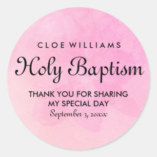 Sticker Rond Aquarelle rose Floral Saint-Baptême Enveloppe Scea