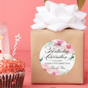 Sticker Rond Aquarelle rose florale 75e anniversaire