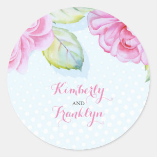 Sticker Rond aquarelle rose florale mariage élégant