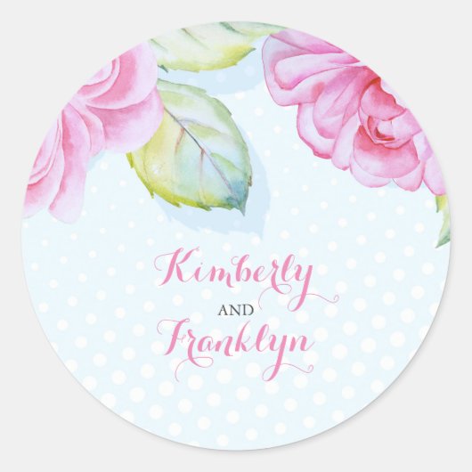 Sticker Rond aquarelle rose florale mariage élégant (Devant)