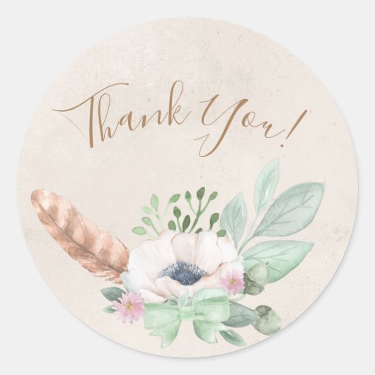 Sticker Rond Aquarelle rose florale Merci simple (Devant)