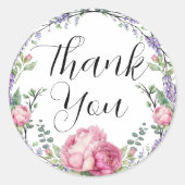 Sticker Rond Aquarelle rose floraux lavande éducalyptus (Devant)