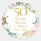 Sticker Rond Aquarelle rose Garland 50e anniversaire (Devant)