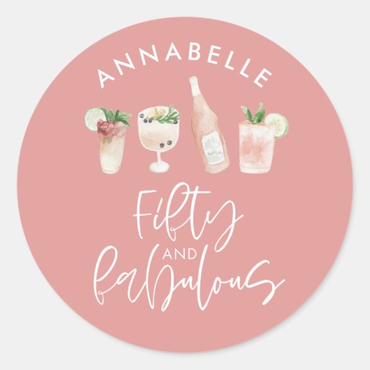 Sticker Rond Aquarelle rose girly 50 et fabuleuse cla d'anniver (Devant)