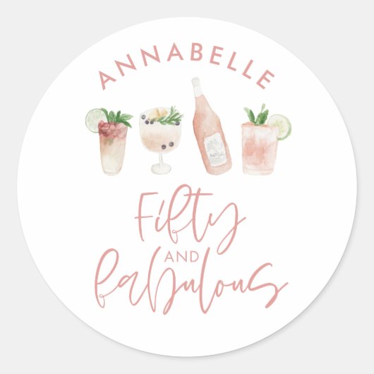 Sticker Rond Aquarelle rose girly 50 et fabuleux anniversaire (Devant)