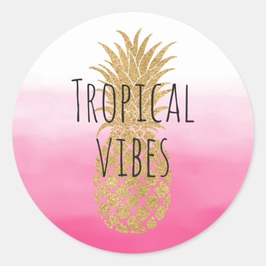 Sticker Rond Aquarelle rose glam or ananas Ombre (Devant)