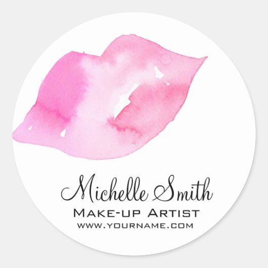 Sticker Rond Aquarelle rose lèvres maquillage marque (Devant)