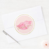 Sticker Rond Aquarelle rose lèvres Merci (Enveloppe)