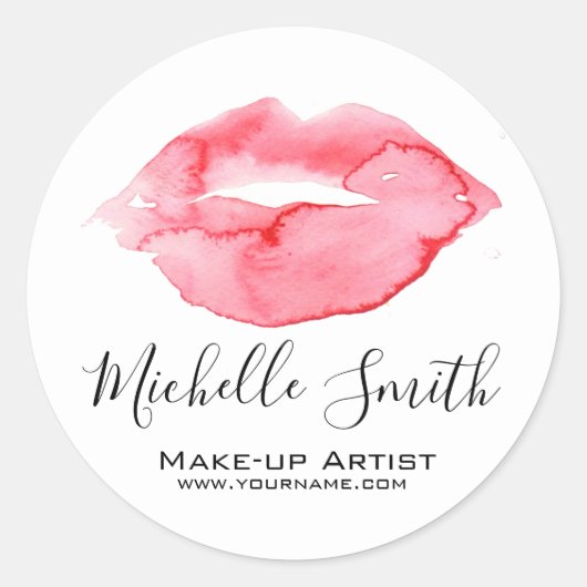 Sticker Rond Aquarelle rose lèvres rose marque maquillage (Devant)